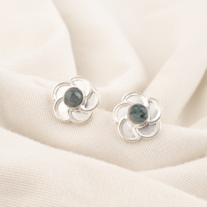 Flower Shape Green Moss Agate Gemstone 925 Sterling <b>Silver</b> <b>Stud</b> Earrings For Women Classic Everyday Wear Jewelry - Product Image 3
