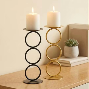 ชุดเชิงเทียนอะลูมิเนียมพรีเมียม 2 ชิ้น (6 นิ้ว) สีดำและสีทอง ทรงเรขาคณิต 3 วง สำหรับตกแต่งบ้าน - Product Image 1