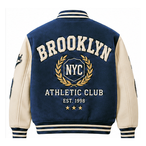 Chaqueta Varsity Personalizada con el Escudo de Brooklyn en Azul Cobalto, Chaqueta Universitaria de Béisbol, Chaqueta Bomber con Bordado Chenille, Venta al Por Mayor OEM - Product Image 2