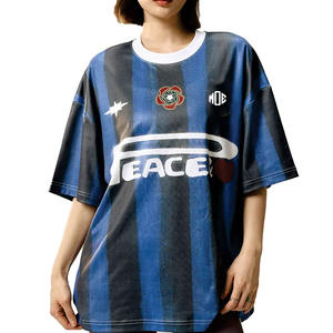 Maillot de football rayé surdimensionné pour homme, style streetwear, impression par sublimation, mélange de coton respirant, t-shirts pour homme, fournisseur en gros OEM - Product Image 1