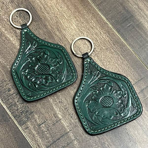 Llavero de cuero repujado hecho a mano con diseño floral, mini bolso de cuero genuino personalizado, soporte para llaves de coche, precio mayorista, regalos. - Product Image 4