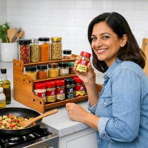 3 Tier Expandable Modern Wooden <b>Standing</b> Spice Rack Organizer Storage <b>Shelf</b> for Kitchen Cabinet Countertop - Product Image 1