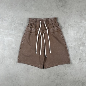 Shorts vintage pour hommes en coton 100% French Terry, double taille, effet délavé, avec logo brodé personnalisé, style streetwear - Product Image 4