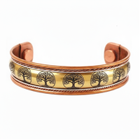 Pulsera Magnética Multipolar de Cobre Estilo Art Déco con Grabado de Árbol - Regalo DIY Hecho a Mano para Bodas y Ocasiones de Condolencia