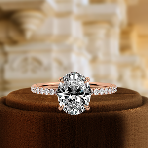 Anillo de compromiso ovalado de 1 quilate, anillo de aniversario certificado por IGI, anillo nupcial de oro blanco de 14 quilates con halo oculto, anillo de regalo de boda con engaste pavé - Product Image 1