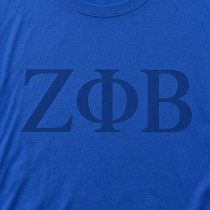 Camiseta Zeta Phi Beta para Mujer, Azul Rey, Azul Marino Tonal, Aplique de Letras Griegas en Sarga, Cuello Redondo ZOB, Manga Corta, Algodón, Camiseta de la Hermandad - Product Image 6