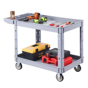 Chariot utilitaire robuste, capacité de 550 lb, chariot de service à 2 niveaux avec roues pivotantes à 360° et 2 freins - Product Image 1
