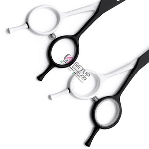 Nouvelles Ciseaux de Coiffure Professionnels en Acier Inoxydable 4Cr13, Revêtement Poudre Blanc/Noir, Poignée en Céramique Droitière, Logo Personnalisé, pour la Beauté - Product Image 3