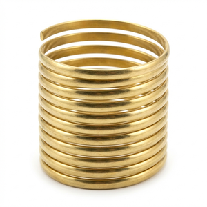 Brazaletes de metal enrollado de latón hechos a mano, brazalete espiral ajustable estilo bohemio, joyería étnica tribal para mujer - Product Image 1