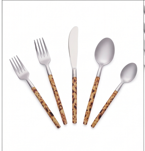 Ensemble de couverts vintage avec manches en écaille de tortue, couverts en acier inoxydable, 5 pièces, vaisselle pour la mise en table de mariage - Product Image 1
