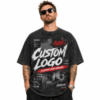 T-shirt graphique délavé personnalisé avec logo, style Techwear, imprimé utilitaire urbain, vintage, streetwear, surdimensionné, pour homme, en coton épais