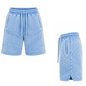 <b>Mens</b> Acid Wash Sporty Solid <b>Fleece</b> <b>Shorts</b> Gym Workout Casual Streetwear Relaxed Fit Custom Wholesale Breathable Quick Dry - Product Image 6