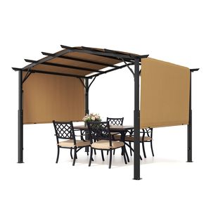 Pergola in Metallo con Tetto Arcuato 3x3 Metri, Tenda Parasole Retrattile per Esterni, Grande Gazebo per Patio - Product Image 1