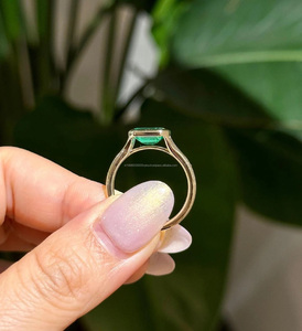 <b>Emerald</b> Cut Green Gemstone Minimalist Engagement <b>Ring</b> 925 Sterling <b>Silver</b> Bezel Set East West Solitaire for Wedding Anniversary - Product Image 3