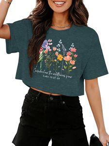 T-shirt court personnalisé pour femme, motif graphique, col rond, décontracté, été, vente en gros OEM - Product Image 1