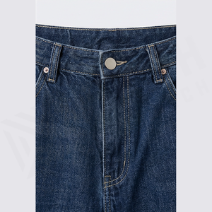 กางเกงยีนส์ขาตรงสีเข้มสำหรับผู้ชายเอวสูงทรงหลวมผ้าฝ้ายลำลองสไตล์ฤดูใบไม้ร่วง - Product Image 4