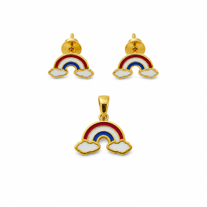 Ensemble de bijoux arc-en-ciel en or jaune 18 carats pour filles, pendentif et boucles d'oreilles en émail poli, bijoux à porter au quotidien, cadeau - Product Image 2