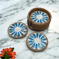 Sous-verres et dessous de plat en rotin naturel de qualité supérieure, faits à la main, écologiques, classiques, avec motif Fritillaria, résistants à la chaleur