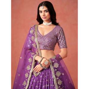 Sophistic Purple <b>Sequins</b> Georgette Plus Size Lehenga Choli for Marriage - Product Image 5