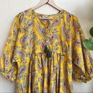 เดรสยาวโบฮีเมียนลายดอกไม้ ผ้าฝ้ายพิมพ์ลายด้วยมือ คอกลม แขนยาว ลายดอกไม้ ชุดลำลอง เดรสยาว - Product Image 1