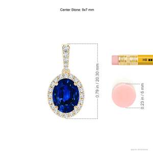 Pendentif de luxe 2026 en or pur 14 carats, style vintage, saphir bleu taille ovale géométrique avec halo de diamants et chaîne à maillons - Product Image 2