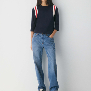 Women's Three Quarter Sleeve T-Shirt Custom Women Mid Sleeve Short Varsity Style Shoulder Crew <b>Neck</b> Women T Shirt - Product Image 5