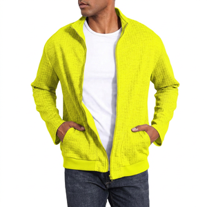 <b>Men's</b> Gray Fleece Zipper <b>Jacket</b> Stand Collar Casual <b>Long</b> Sleeve Breathable Knitted Polyester Cotton Autumn Wear - Product Image 2
