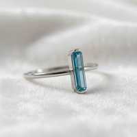 Bague pour femme vintage en argent sterling 925 plaqué or 14 carats, sertie de pierres baguette, aquamarine naturelle certifiée IGI, luxe