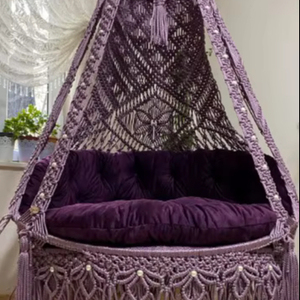Large Macrame Hanging Chair,Macrame <b>Swing</b>,Purple Macrame Chair,Housewarming Gift,Pearl beaded,Ultra Quality Macrame <b>Swing</b> - Product Image 1