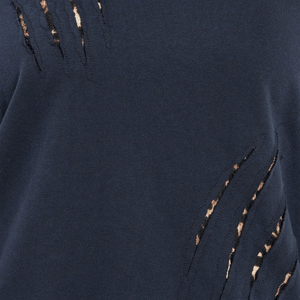 Sweat-shirt pour femmes grandes tailles, bleu marine, imprimé léopard, tissu jersey, détails en imprimé léopard, manches longues, col rond - Product Image 5