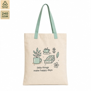 กระเป๋าผ้าฝ้ายพิมพ์ลายตามสั่ง 240 GSM กระเป๋าช้อปปิ้งผ้าฝ้ายธรรมชาติสำหรับโปรโมชั่น ขายส่ง รับผลิตแบบ OEM แบรนด์ส่วนตัว ผู้ผลิต ผู้ส่งออก - Product Image 1