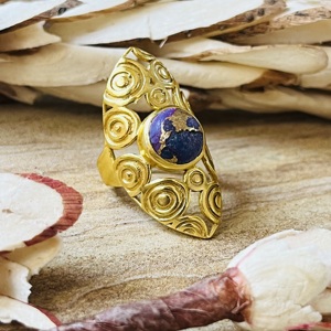 Bague Bohème Turquoise Tendance en Laiton Plaqué Or 18 carats pour Femme, Bijou Ethnique Design Spirale Tribal, Vente en Gros - Product Image 3