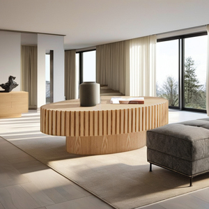 Modern Handcrafted Wooden Oval Coffee <b>Table</b> with Sturdy Pedestal for Living Room Villa Furniture - Product Image 3