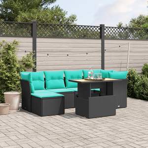 Set Divano da Esterno a 7 Pezzi in Polyrattan Nero con Cuscini - Elegante Arredamento da Giardino - Product Image 1