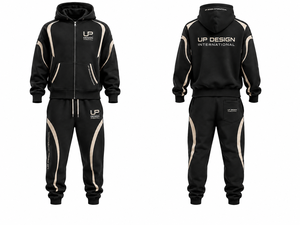 Premium Men's Black Hoodie Tracksuit Set Custom Streetwear <b>Zip</b> <b>Up</b> <b>Jacket</b> Jogger Pants Sportswear Casual Training Outfit Fashion - Product Image 2