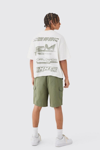 Pantalones Cortos Cargo Verde Oliva para Hombre, Cintura Media, Banda Elástica, Estilo Bermuda Informal con Bolsillos, Tela de Lona 100% Algodón - Product Image 3