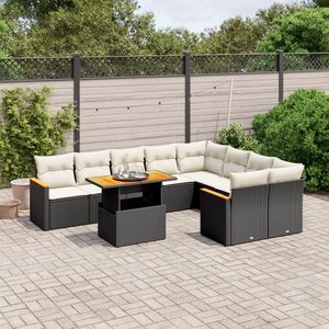 Conjunto de sofás de jardín negros con cojines color blanco crema - Product Image 1