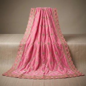 Tissu traditionnel en velours rose brodé non coupé pour robes féminines, matériaux indiens et pakistanais pour Salwar Kameez, Nouvel An, Thanksgiving - Product Image 4