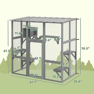 Casetta per Gatti in Legno Grigio con Ponti e Piattaforme, Recinto Esterno per Gatti da Finestra, Gabbia per Animali Domestici - Product Image 3