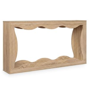 63\" Natural Narrow <b>Console</b> <b>Table</b> with Wavy Hollow Design 2 Tier Extra Long Entryway <b>Table</b> with <b>Storage</b> Shelf - Product Image 4