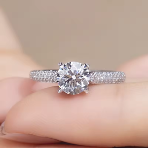 Round Brilliant Cut Diamond Engagement Ring 18K Solid Gold Prong Setting Pave Band Classic Women's Fine Jewelry - Product Image 5