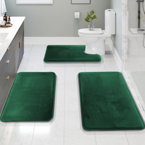 Juego de Alfombras de Baño de 3 Piezas Color Verde Esmeralda, Ultra Suaves, Antideslizantes y Absorbentes, con Alfombrillas para Inodoro, Venta al Por Mayor - Product Image 3