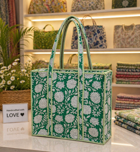 Le Souvenirs Green Floral Printed <b>Canvas</b> <b>Tote</b> Bag Insulated Shopping Bag Fashion Style Lightweight Zipper Closure All Seasons - Product Image 2