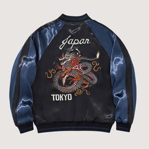 Tokyo Dragon Sukajan 'Raijin No Tora' Varsity <b>Jacket</b> Unisex <b>Patchwork</b> Winter Thin Souvenir Coated Hooded Men's - Product Image 2