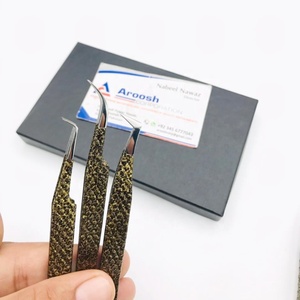 Lot de pinces professionnelles double ton en acier inoxydable massif avec grip diamanté pour extensions de cils, logo personnalisé, durable - Product Image 6