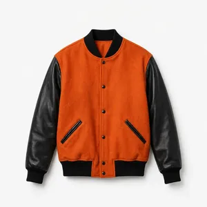 Veste universitaire pour homme à blocs de couleur gris anthracite en laine avec manches en cuir PU bordeaux et boutons-pression - Product Image 3