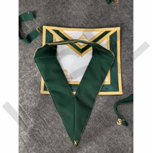 Custom Masonic Master Apron Collar Set Green <b>Gold</b> Embroidery Regalia Apron with Adjustable Collar and Premium Quality - Product Image 3