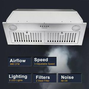 Campana extractora empotrada de 30 pulgadas con ventilador convertible de 600 CFM y luces LED plateadas - Product Image 6