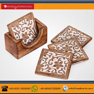 ชุดจานรองแก้วไม้มะม่วงธรรมชาติ 4 ชิ้น ทำด้วยมือ สำหรับวางเครื่องดื่ม ใช้กับโต๊ะอาหาร โต๊ะกาแฟ ชา หรือใช้ในบ้าน - Product Image 1