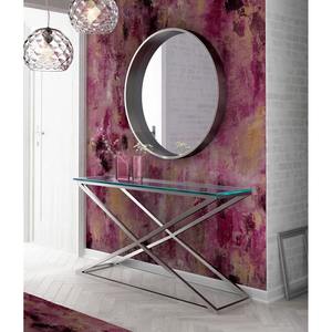 Escritorio Moderno Contemporáneo para Recibidor con Tapa Espejada Convertible de Hierro y Base de Metal Plateado Pulido - Product Image 5